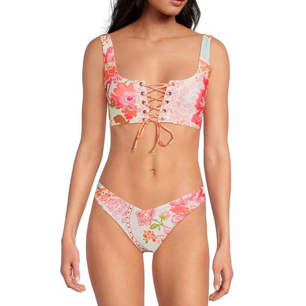 Maaji Pink and Orange Lace-Up Bikini